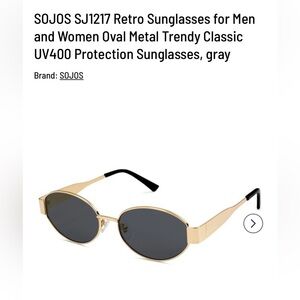 SOJOS retro sunglasses UV400 protection, oval grey lenses w gold trim, unisex